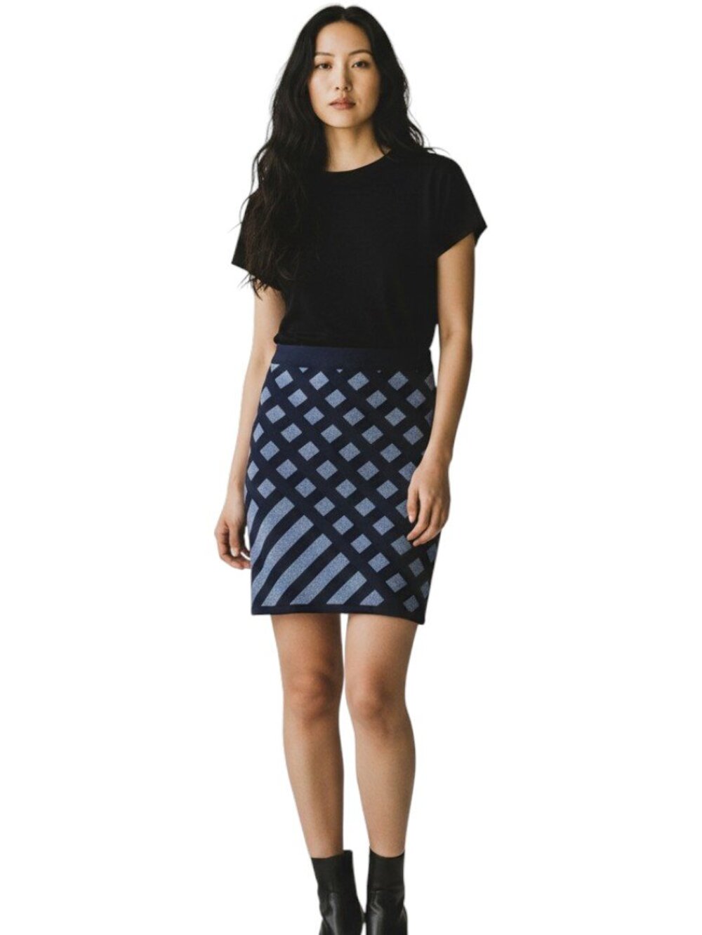 Stretta NWT Bandage Pencil Mini Skirt Chevron Stripe Navy Blue Stretch Zip XS